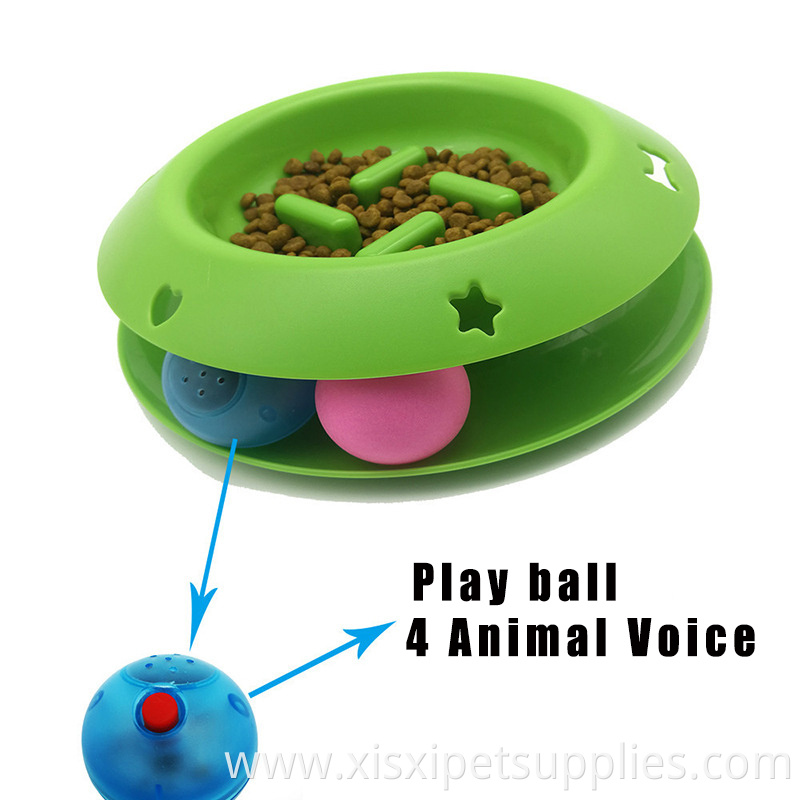 Cats Interactive Play Stimulating Ball Track Toy with 5 animals' voice Slow Feeder Bowl for cat